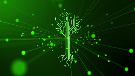 Animation of integrated circuit and digital tree on green background