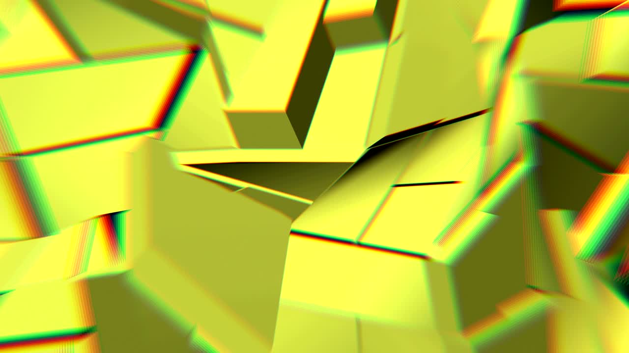las formas rotas poligonales abstractas amarillas fluctúan en un bucle sin costuras. animación 3d.