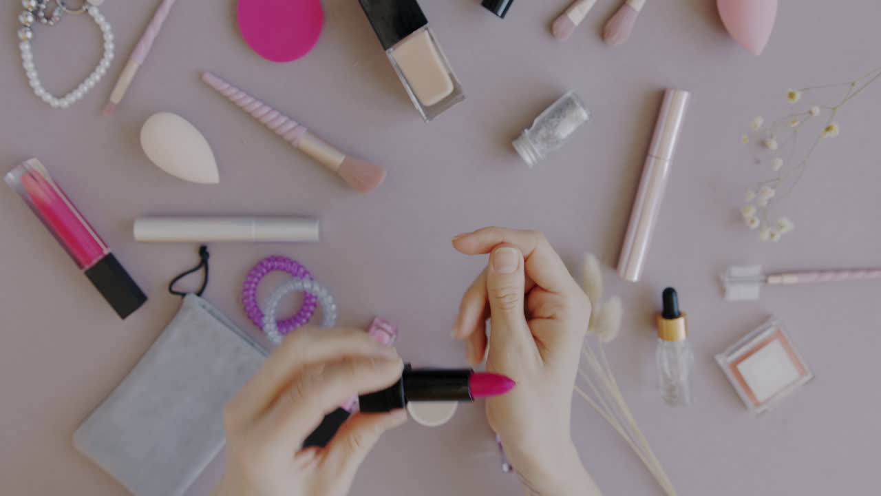 Applying Makeup, Testing Lipstick