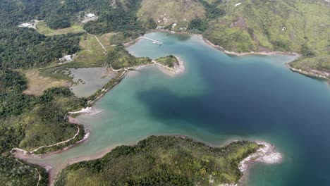 Hong-Kong-Island-landscape-with-green-hills,-unique-sand-strips-and-hidden-bays,-Aerial-view