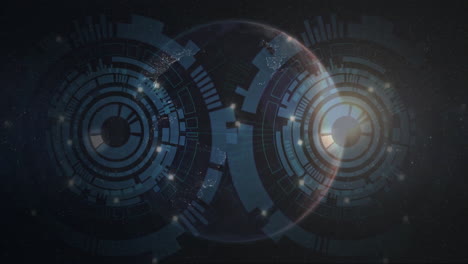 animation of glowing circular patterns over earth in futuristic digital interface