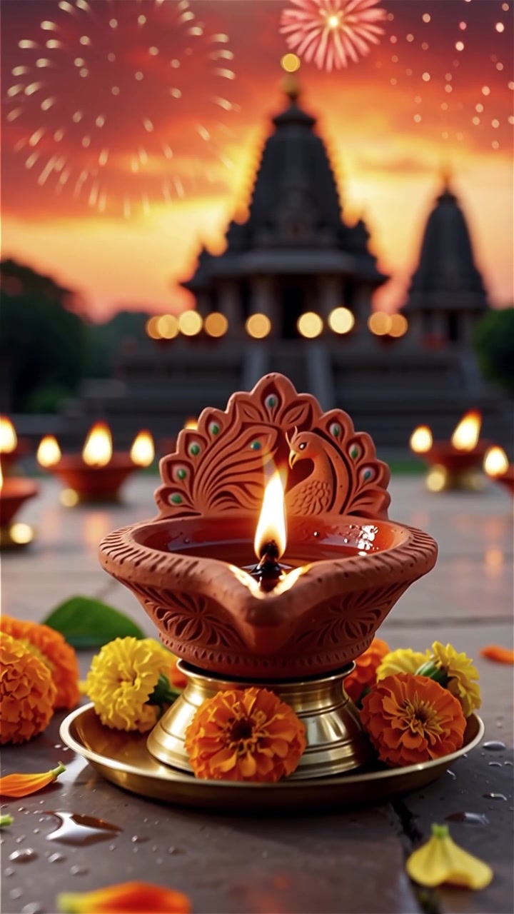 Diwali Festival Background with Lanterns and Traditional Diyas Decorations