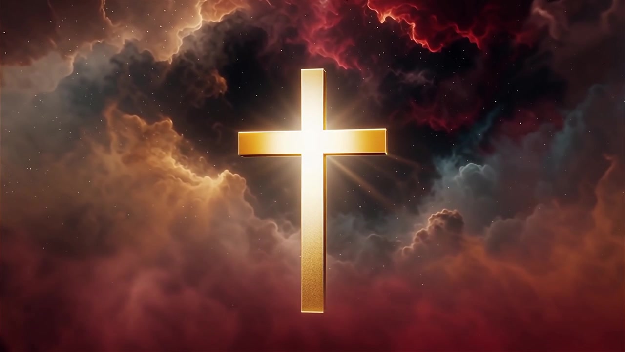 Croce Cristiana Luce Celestiale Sfondo per il Culto.