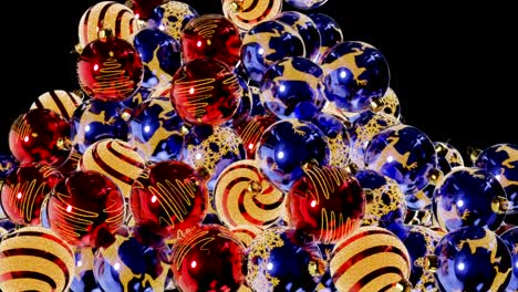 falling christmas balls fill the screen, loop aplha channel 4k 3d animation