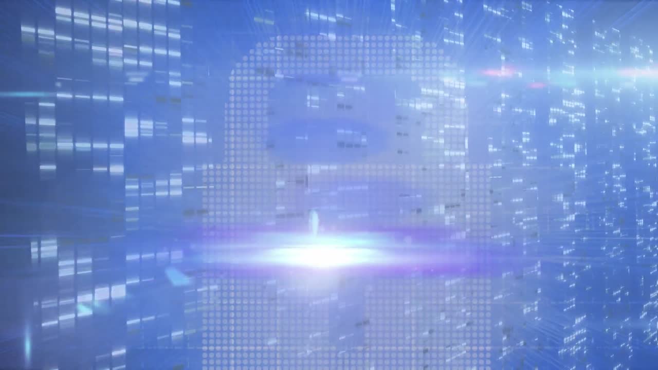 파란색 배경에 있는 락 아이콘 위에 움직이는 기둥의 애니메이션