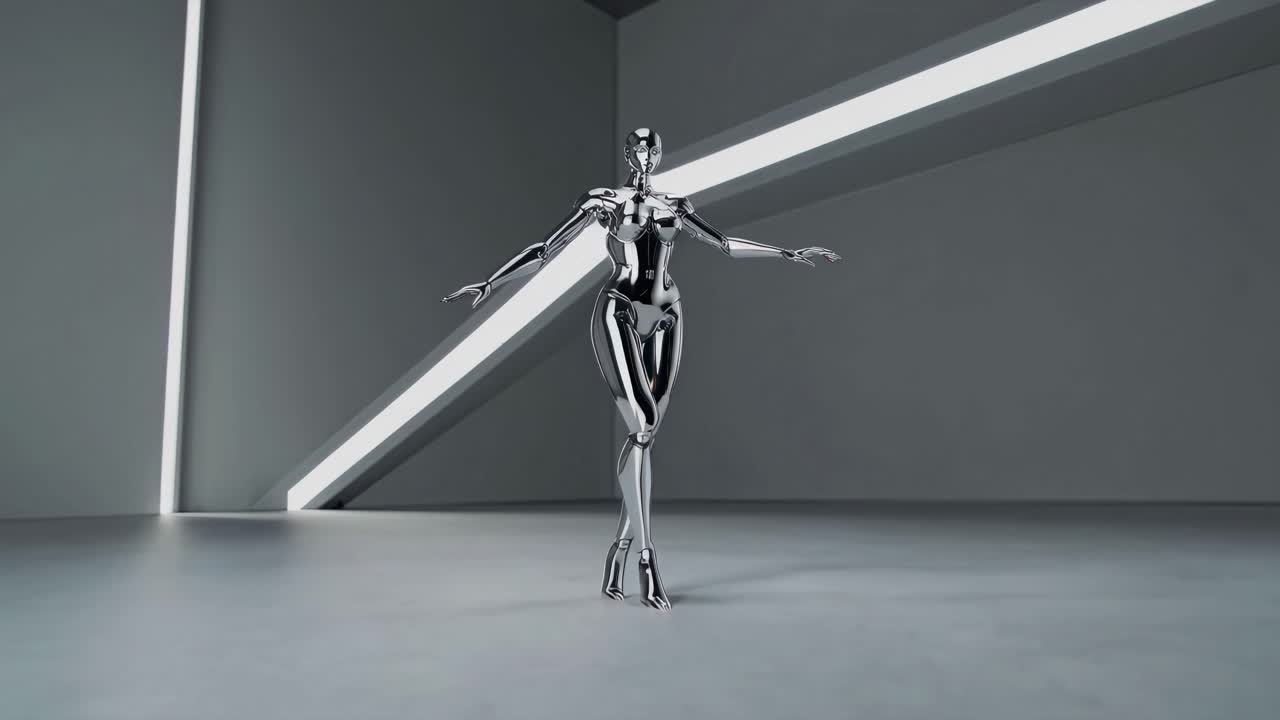 figura de robot metálico en un entorno moderno