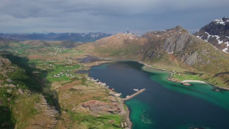 aerial view of a fjord and mountains in the lofoten islands, norway, seen from the sortland steinsfjorden viewpoint