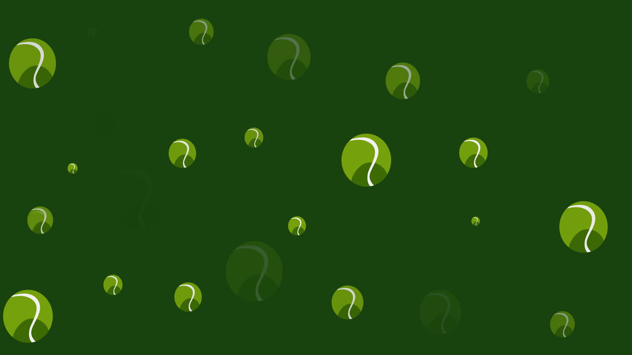 Animation of tennis balls appearing on black background