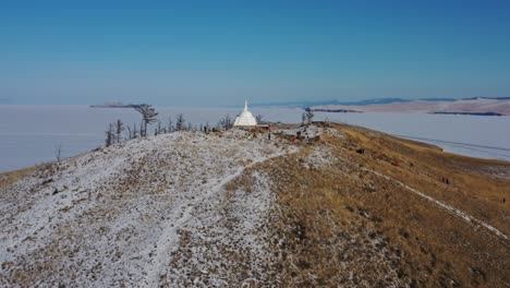 stupa at ogoy island on baikal lake