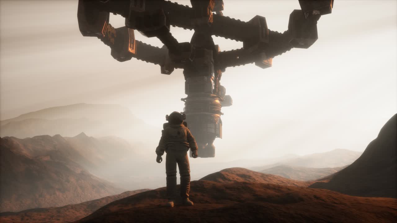 화성 행성을  ⁇ 고 있는 우주비행사