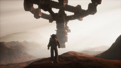 un astronauta caminando por el planeta marte.