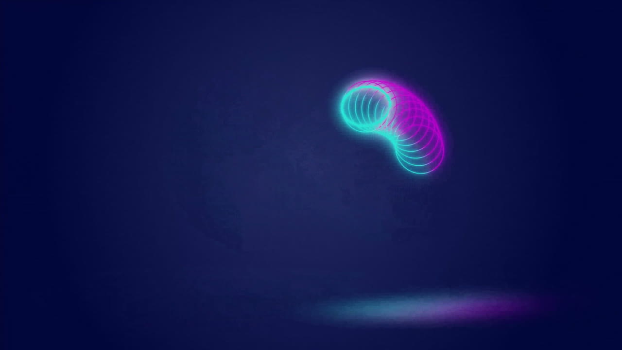 Animation of glowing neon circles moving over black background