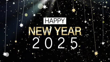 happy new year 2025 greeting card with gold stars