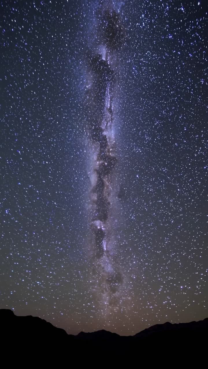 A mesmerizing video concept of a starry night sky with the Milky Way, captured from a low-angle