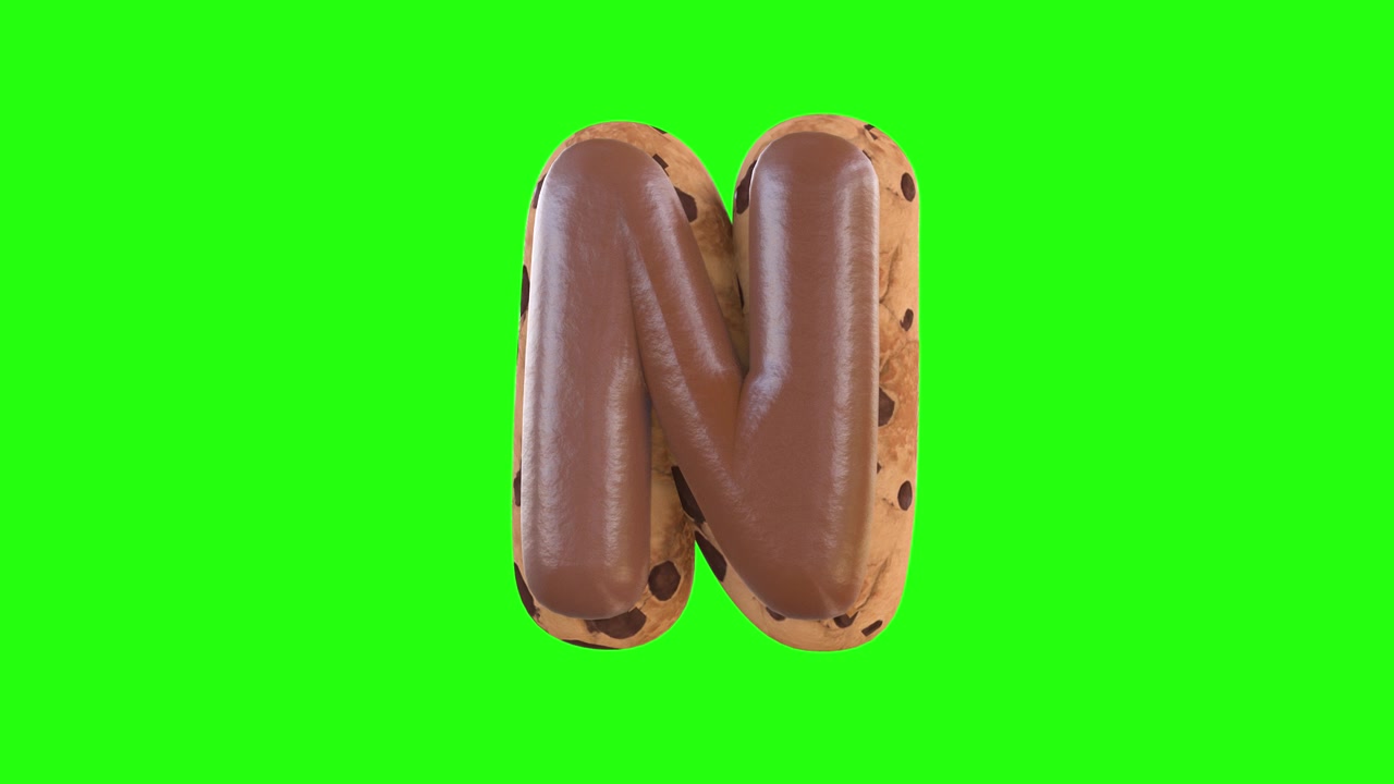 3D-animation af bogstavet N, der genskaber en småkage med chokolade på toppen