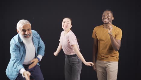 multiethnic adult people dancing. group of multiethnic friends dancing.