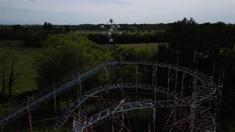 establisher aerial view of abandoned lunapark in limbiate, italy, circle pan