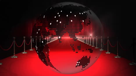 animación del globo con red de conexiones sobre alfombra roja sobre fondo negro