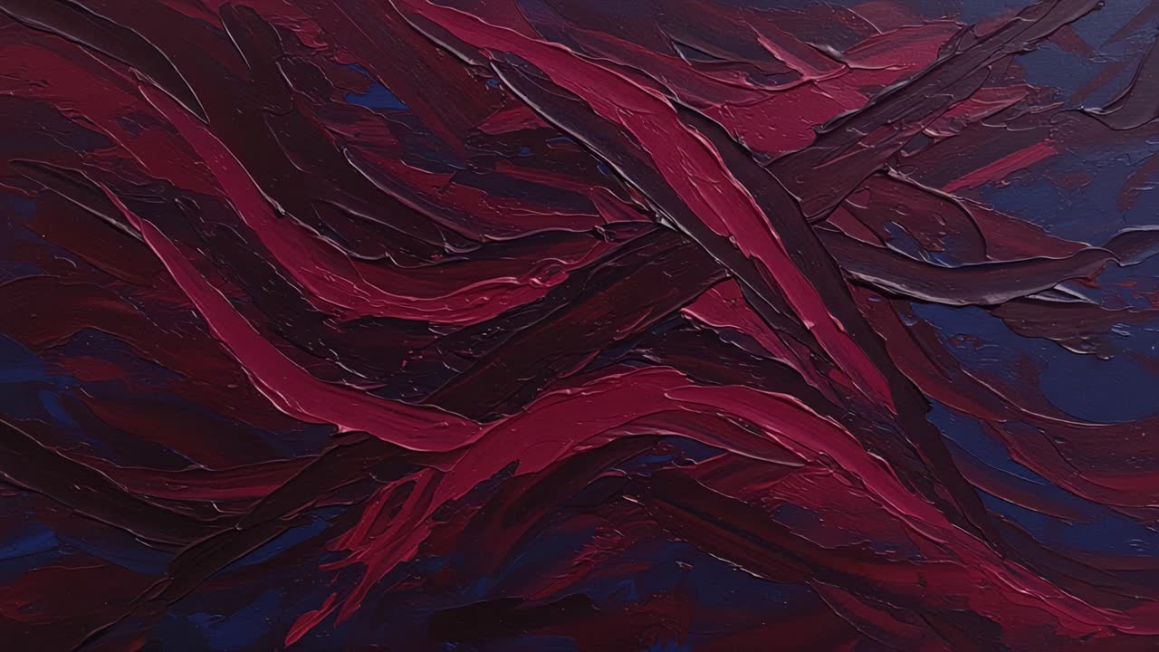 Dynamic Abstract Artwork Showcasing Bold Red and Dark Tones, Featuring Intertwining Lines and Textures in a Rich Palette of Colors