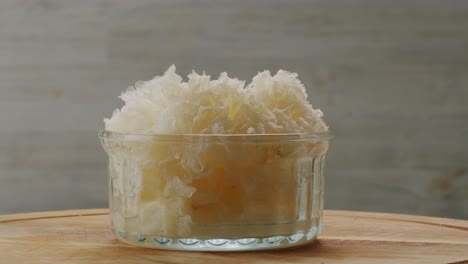 tremella fermented salted jamur salju or snow fungus, white colored fungi for food and medicine, popular in china and also chinese cuisine.