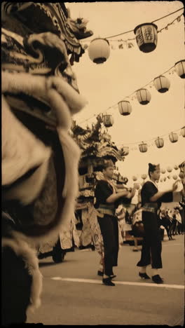 lion dance performance at a japanese festival