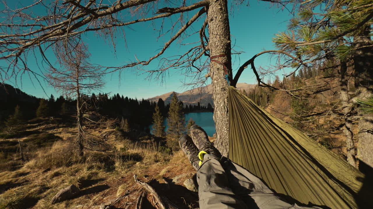 Relaxing in a Hammock by a Mountain Lake