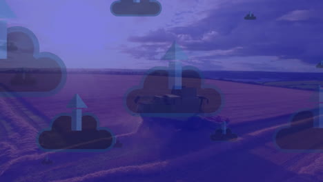 animación de nubes con flechas sobre el campo