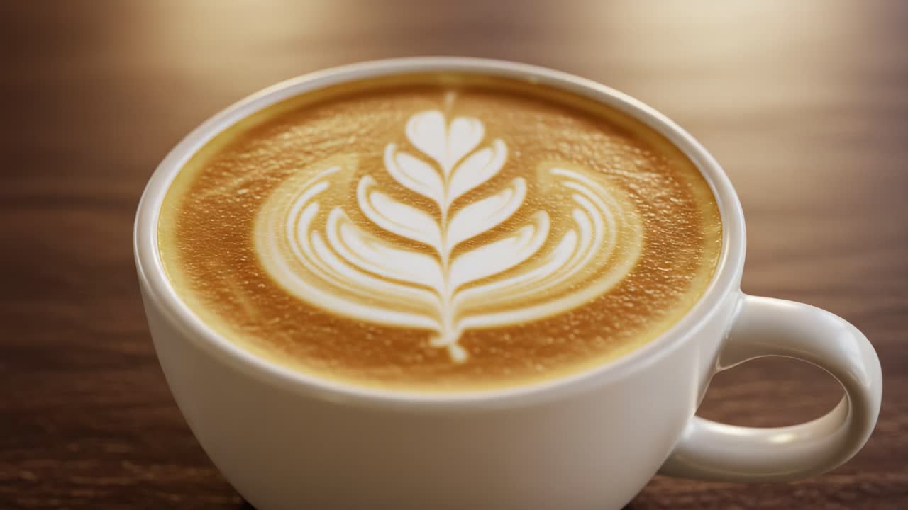 Close-up of a latte with beautiful foam art
