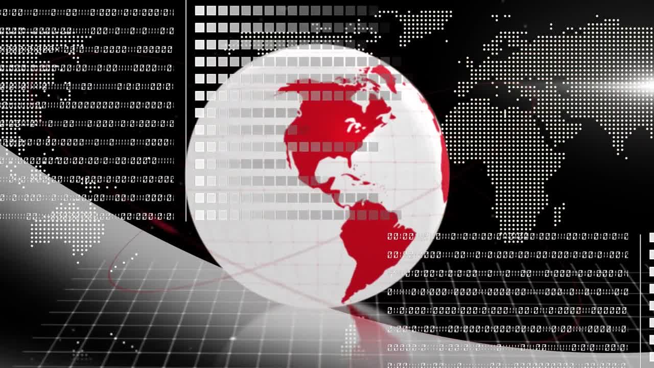 animación del procesamiento de datos y globo sobre fondo negro