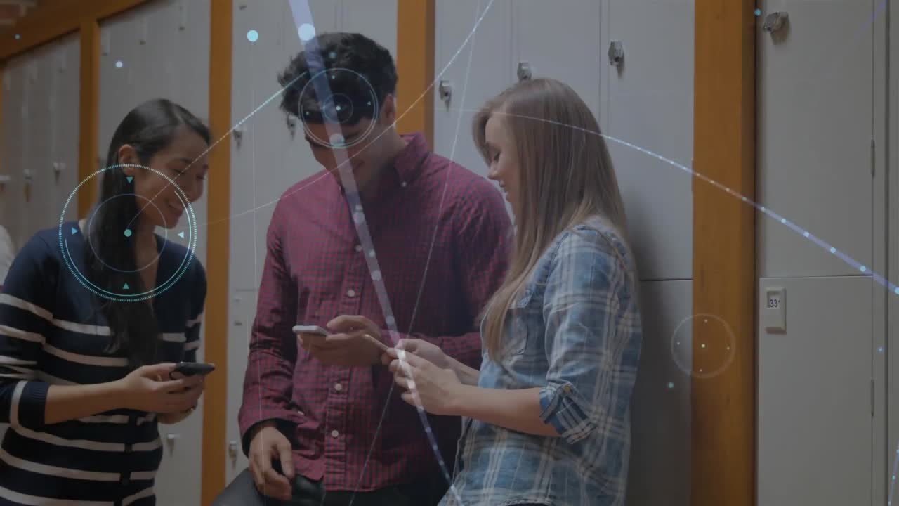 animación de la red de conexiones con iconos sobre los estudiantes