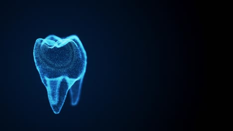 isolated rotating tooth costructed with glowing points. dental science animation. digital tooth anatomy model. oral health care concept.