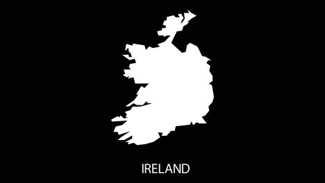 Digital revealing and zooming in on Ireland Country Map Alpha video with Country Name revealing background | Ireland country Map and title revealing alpha video for editing template conceptual