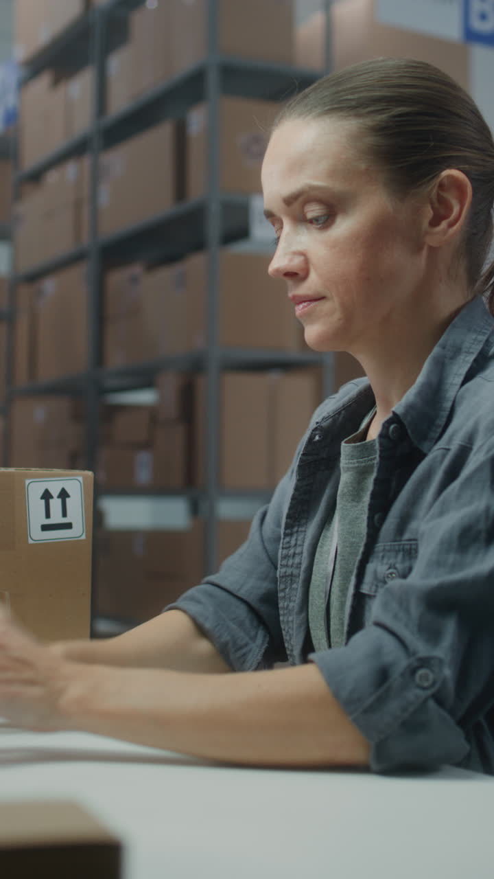 trabajador del almacén inspeccionando el paquete