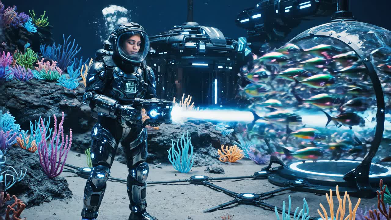 Underwater Astronaut Exploring Fish Habitat