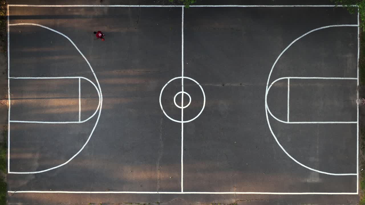 A top down view directly above a basketball court in a park on Long Island, NY