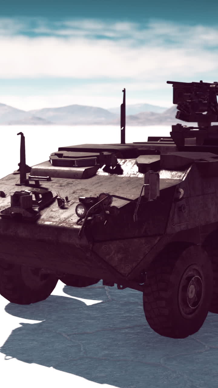 Military armored personnel carrier in the desert