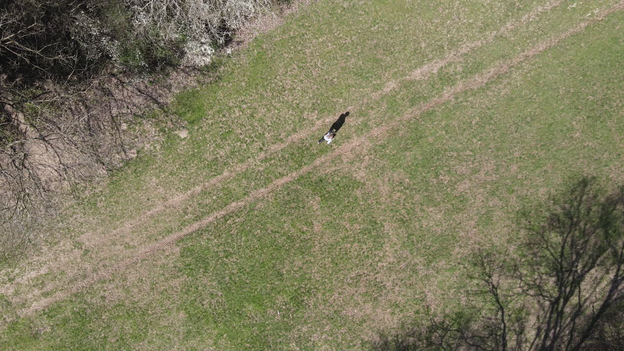 Fitness Drone Shot. Female Model Running In Park. Outdoor Cardio Health And Fitness Training.