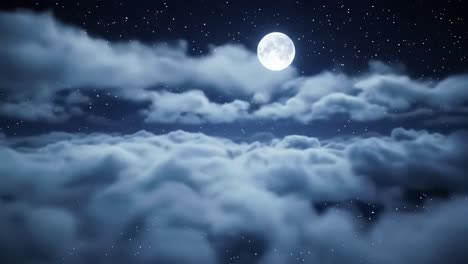 a serene night sky: captivating views of a full moon illuminating starry clouds in a tranquil atmosphere