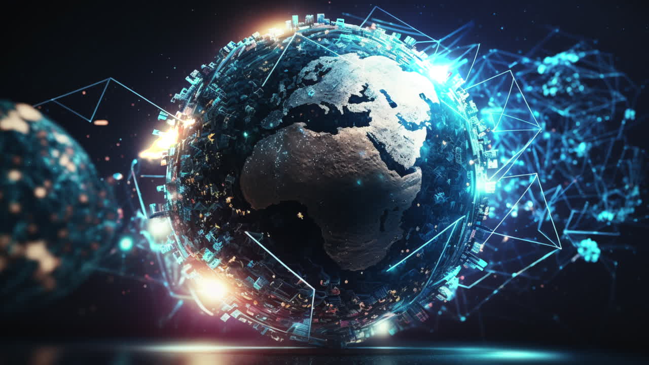 Global Business Network and Digital Data Technology Illustration, Globalization and Cloud Computing Concept