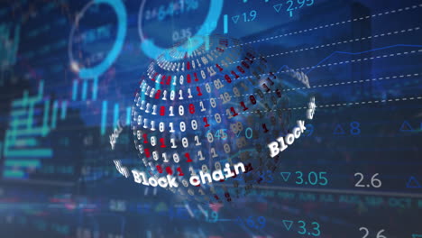 animación del procesamiento de datos financieros en todo el mundo con codificación binaria