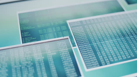 Different windows open on a screen with data records from code and numbers