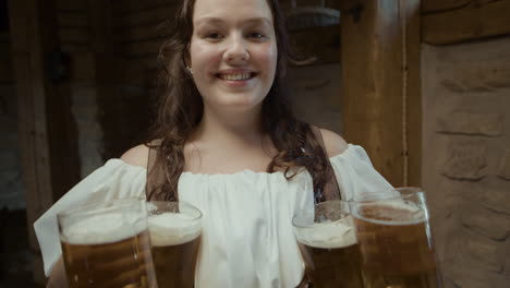 young woman serving beers