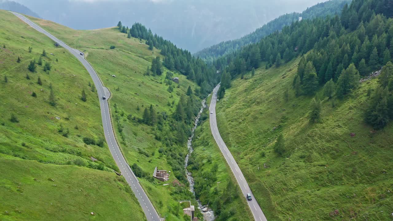 Aerial flight over road at grossglockner high alpine road, 4k
