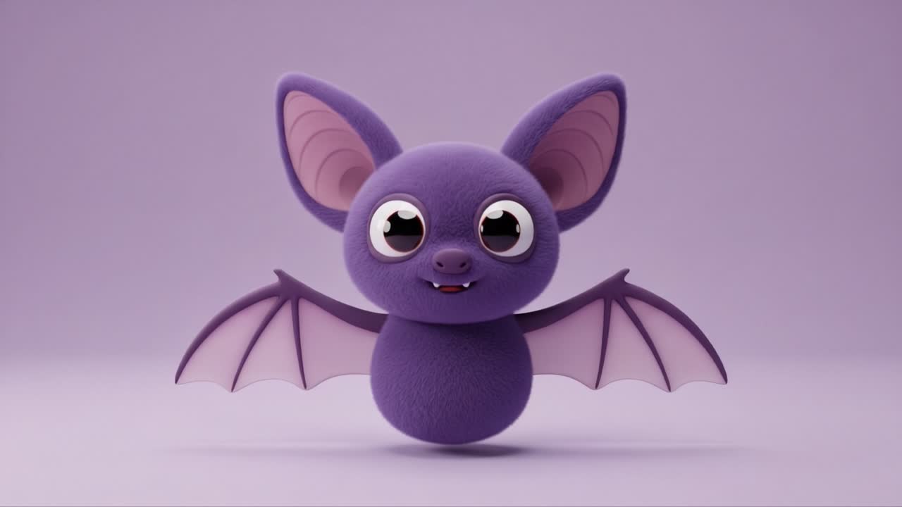 Adorable Animated Bat Character with Big Eyes and Soft Purple Body, Perfect for Children's Entertainment and Creative Designs Featuring Whimsical Charm