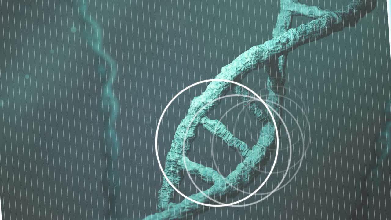 dna 가닥 회전 위에  ⁇ 색 원의 애니메이션