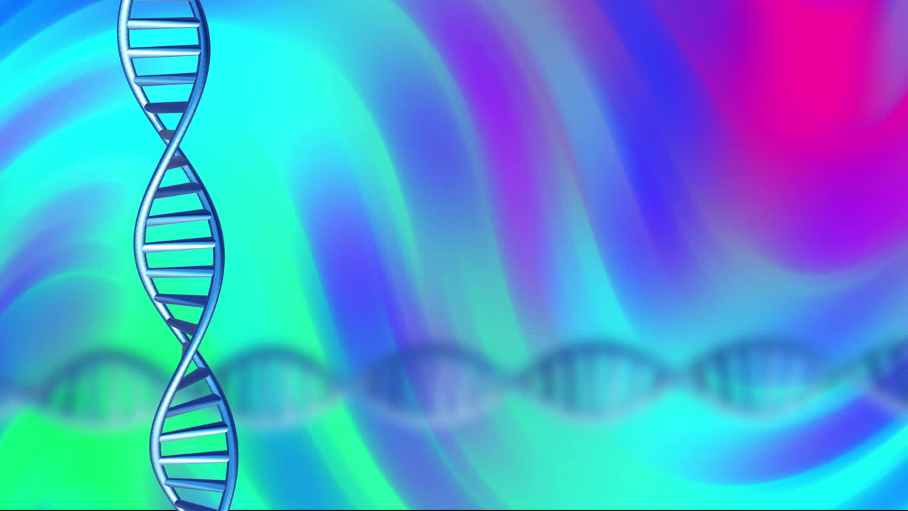 animación de cadena de adn sobre un fondo abstracto de colores