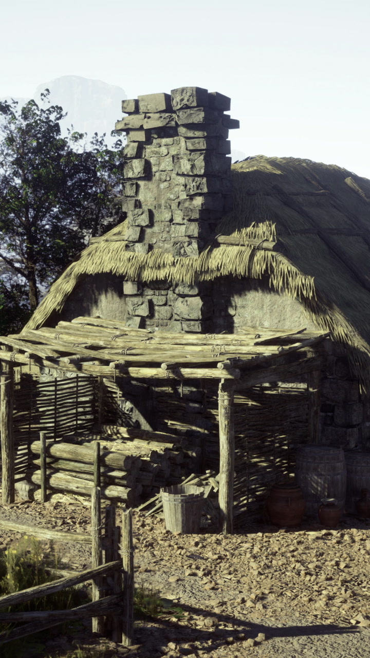Antigua cabaña rústica rodeada de naturaleza cerca de una zona boscosa a la luz del día