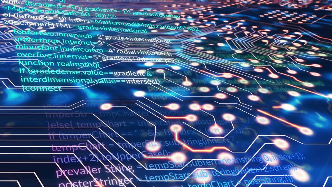 Animation of data processing over black background