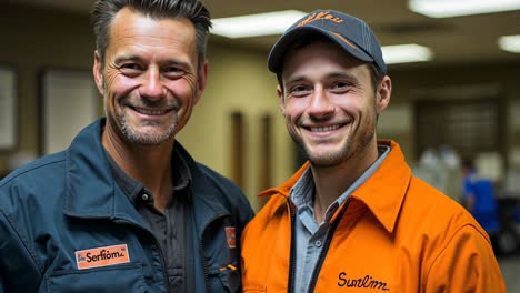 two colleagues smiling together in a professional setting
