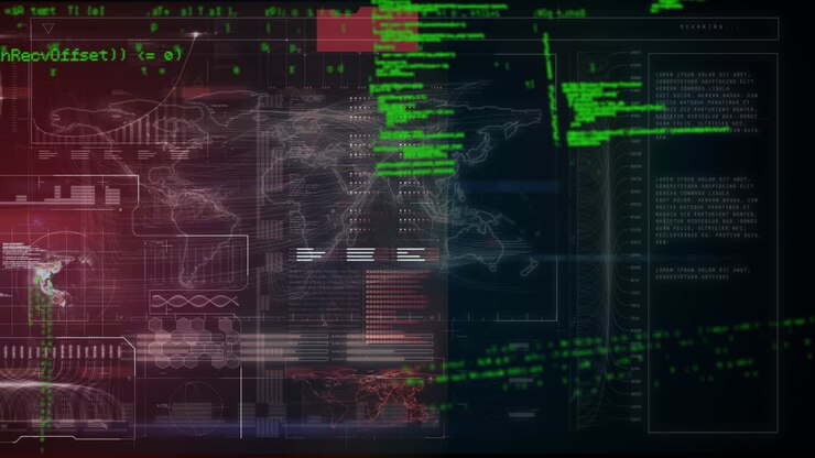 Animation af grøn kugle over interface med scanner, verdenskort og behandlingsdata